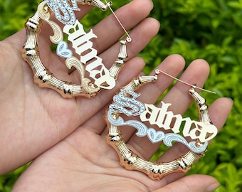 Namen Bambus Hoop Ohrringe, personalisierter Schmuck