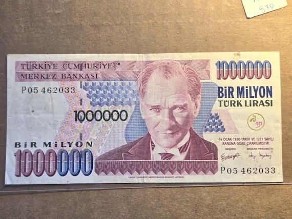 1970 Turkey One Million Lirasi Banknote