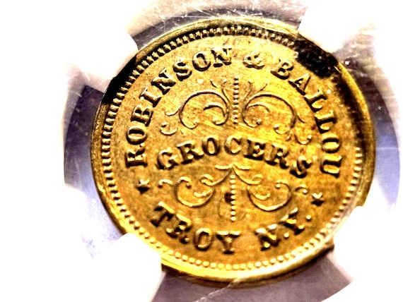 1863 Civil War Merchants Token Troy NY Robinson And Ballou NGC Certified