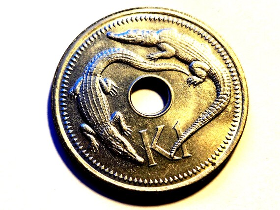 1996 Papua New Guinea Unc. One Kina Crocodiles 23.72MM Copper-Nickel 14.52 Grams