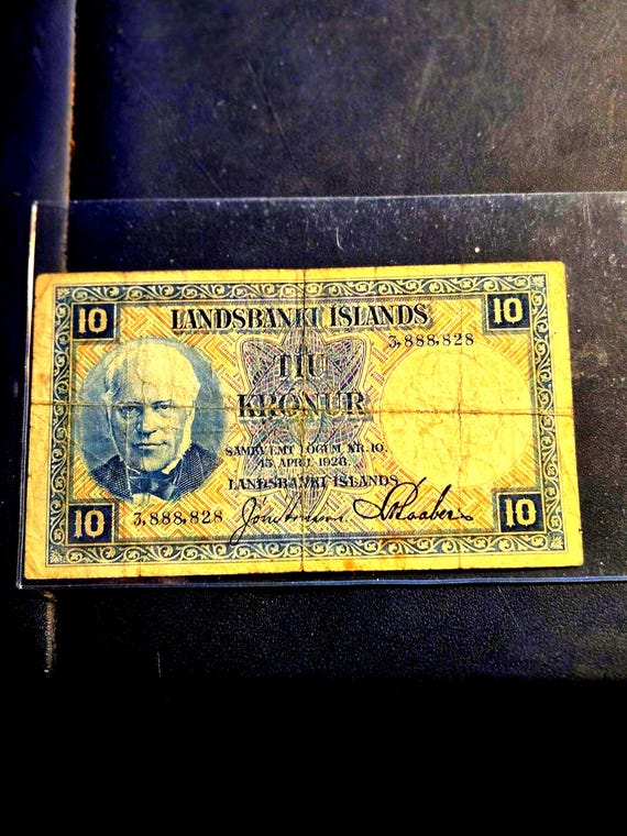 1928 Iceland 10 Kronur Banknote