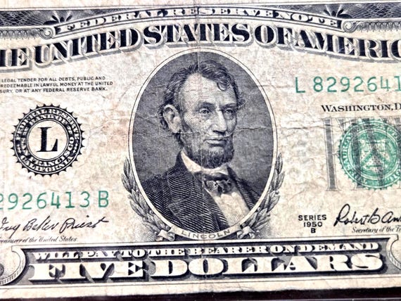 1950B San Francisco 5 Dollar Banknote