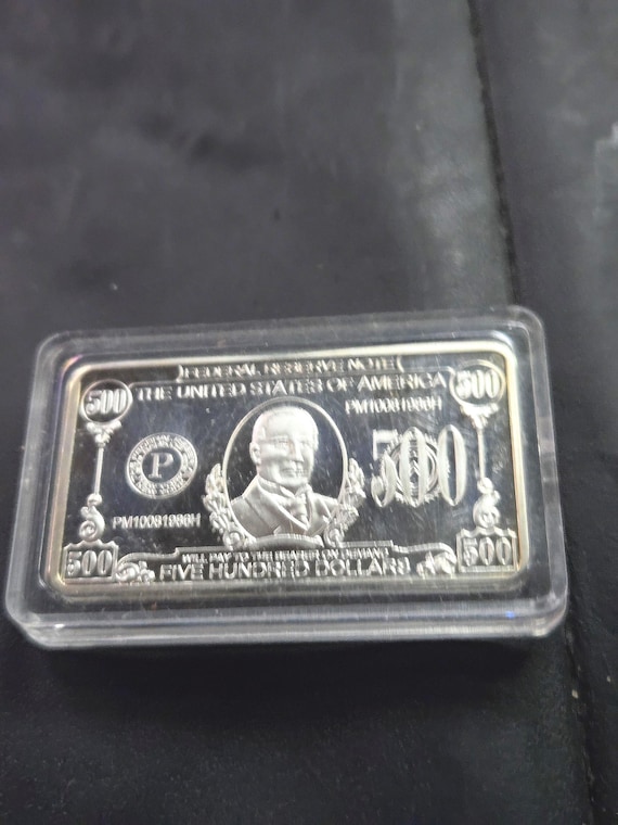 500 Hundred Dollar Silver Colored Bar (non-precious)