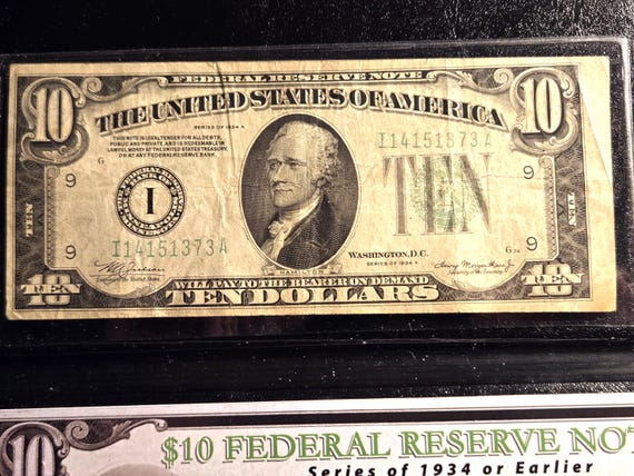 1934 Ten Dollar Banknote Minneapolis In Leather Folder And Educational Insert