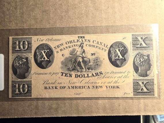 1845 New Orleans Canal And Banking Company 10 Dollars Neptune Seated