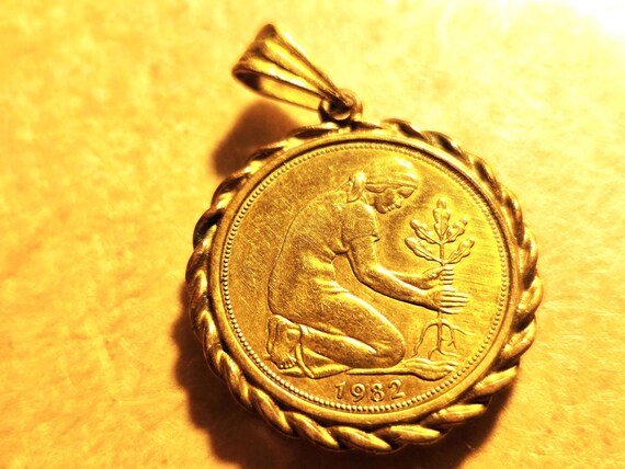 1982 Germany 50 Pfennig In Roped Bezel "Beautiful" Item