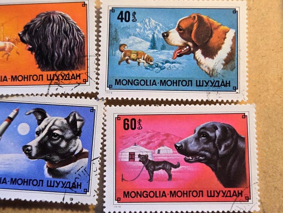 Grouping Of Vintage Mongolian "Dog" Stamps