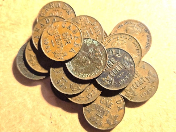 1920s-1930s 20 Obsolete Canadian Pennies (Most In 30s) King George V