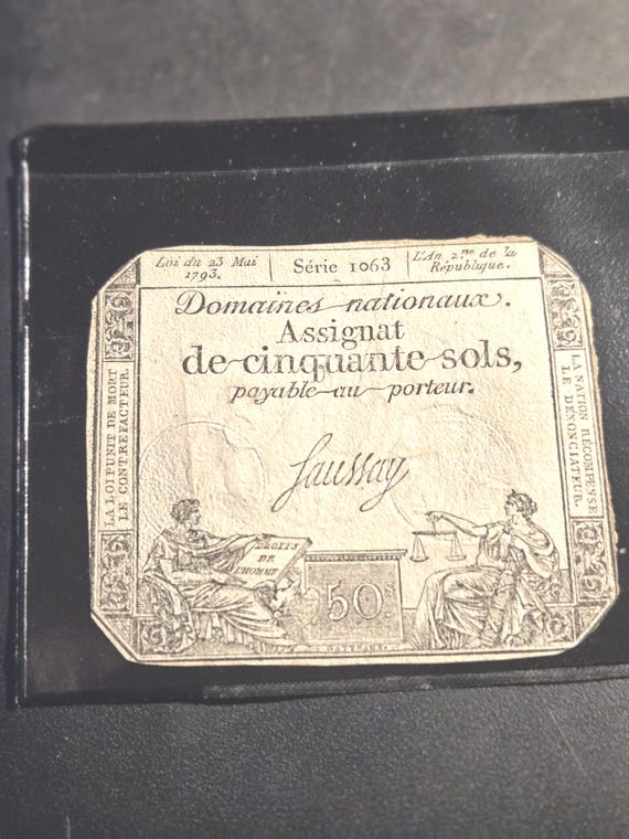 1793 France 50 Sols Banknote