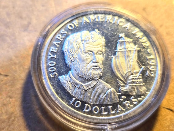 1990 Cook Islands Silver Proof 10 Dollars Columbus Current Melt Value 22.64