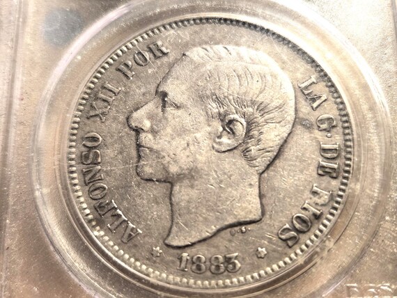 1883 Spain Silver 5 Pesetas 3 Year Type PCGS Certified
