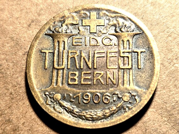 1906 Switzerland-Bern Turnfest Gymnatics Festival Medal By The Famous Huguenin Bros. (?)