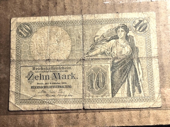 Germany 1906 10 Mark Banknote Pin Holes Center