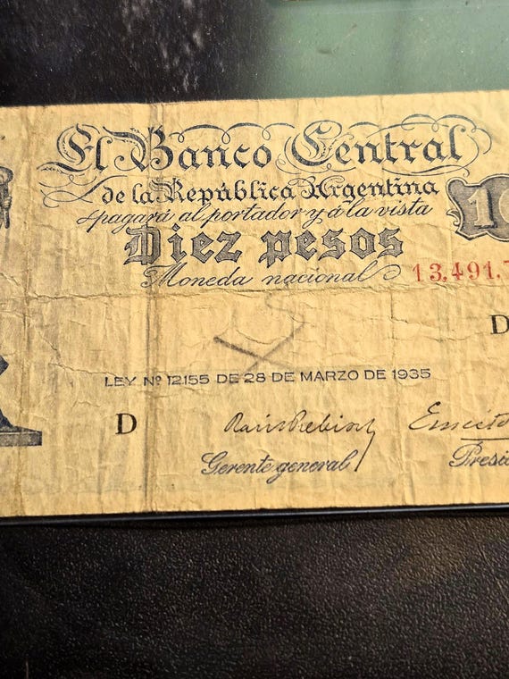Argentina 1935 10 Peso Banknote