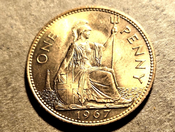 1967 Great Britain One Penny "Beautiful" Coin Last Year Of Type