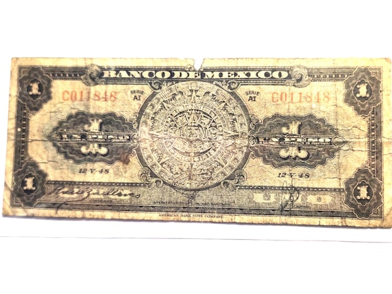 1948 Mexico One Peso Banknote Well Circulated