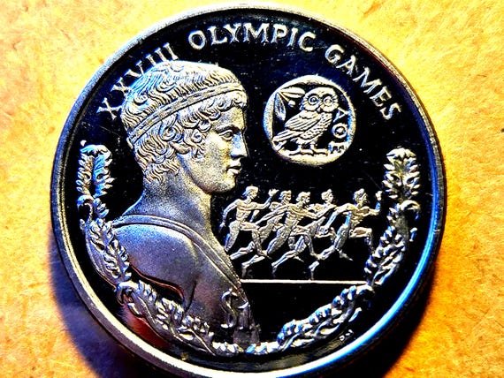 2003 British Virgin Islands Proof Athens Olympics Medallion Pobjoy Mint 38.61MM