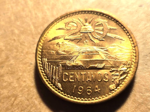 1964 Mexico BU 20 Centavos "Beautiful" Coin 30MM
