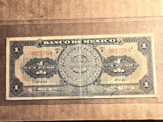 1945 Mexico One Peso Banknote