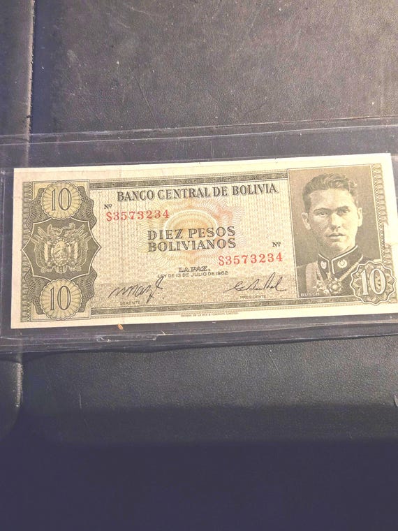 1962 Bolivia 10 Bolivianos Banknote