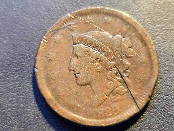 1839 Silly Head Braided Hair Cent