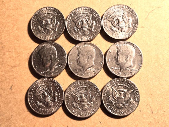 9 Kennedy Half Dollars Coin Lot
