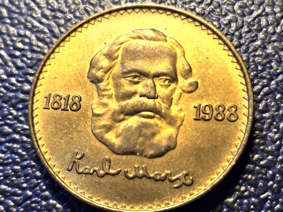 Mongolia One Togrog 175th Anniversary Of Marx 32MM Al.-Bronze