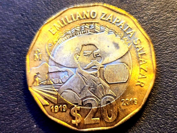 2019 Mexico Zapata 20 Peso Bi-Metal