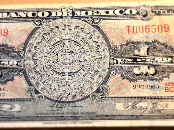 1965 Mexico One Peso Banknote Average Circulation