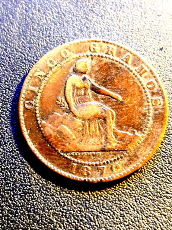 Spain 5 Centimos 1870