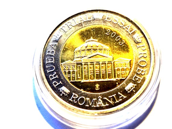 2003 Romania 2 Euros Trial Specimen Coin (Essai Probe) 35MM Proof-Like