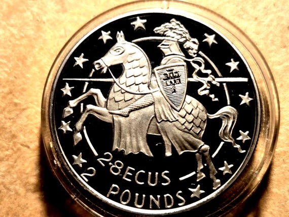 1992 Great Britain-Gibraltar Proof Knight On Horseback 2.8 ECUS 2 Pounds