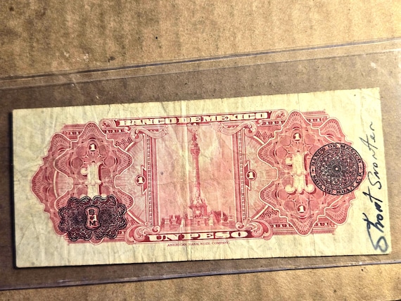 1950 Mexico One Peso "Short-Snorter" Banknote