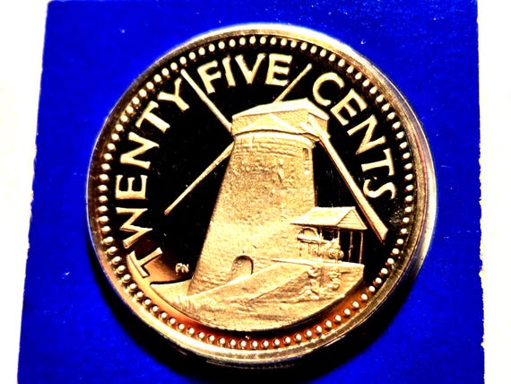 1975 Barbados Proof 25 Cents 23.6MM