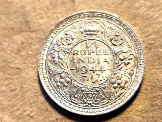1944b India-British Silver 1/4 Rupee