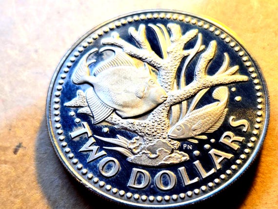 1973 Barbados Proof Two Dollars "Coral And Fish" 35MM