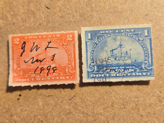 1898 Two U.S. Stamps U.S.S. Battleship Maine