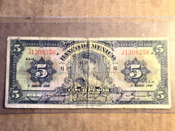 1943 Mexico 5 Pesos "Gypsy" Banknote