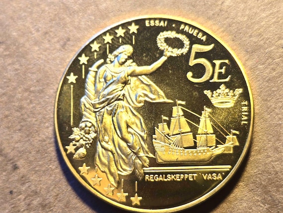 2003 Sweden Proof Prototype 5 Euro Coin Post Krone And Ore Issues 36MM