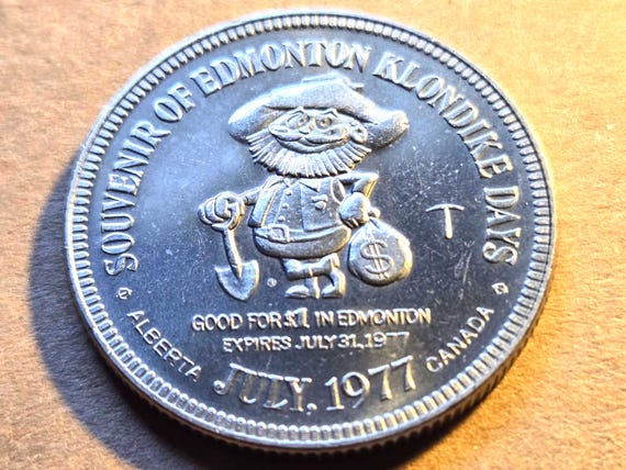 1977 "All Canadian Route To The Klondike"  Proof Souvenir Of Edmonton Klondike Days Copper-Nickel 35MM