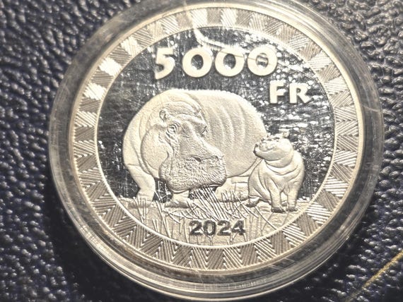 2024 Ghana-Togoland Proof 5000 Francs Hippo And Baby 40MM