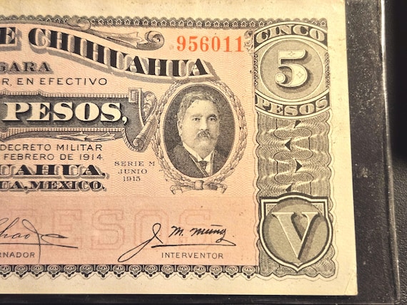 1915 Mexico 5 Pesos Banknote Chihuahua