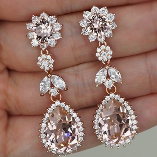 Rose Gold Champagne Cluster Earrings Blush Bridal | Etsy