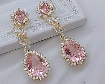 Strass Hochzeits Ohrringe, Swarovski Strass Ohrringe,Rosa Kristall Ohrringe