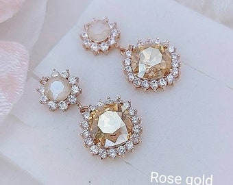 Beige Clip on Earrings Champagne Earrings for Wedding Rose Gold Bridal Earrings Clip Earrings Non Piercing Earrings