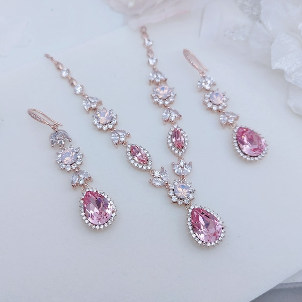 Strass Hochzeits Ohrringe, Swarovski Strass Ohrringe,Rosa Kristall Ohrringe