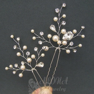 Bridal Hair Pins, Wedding Hair Clips, Bridal Hair Accessories, Wedding hair pin, Rhinestone Hair pins, Pearls Wedding Hair pins EU T1512011 image 1