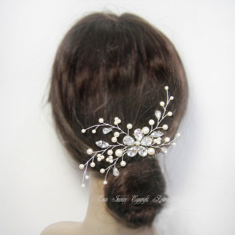 Wedding Hair Accessories, Bridal Hiar Comb, Rhinestone Swarovski Pearls Hair Combs, Fascinator, Hair vines, Bridesmaids Hair Pieces image 3