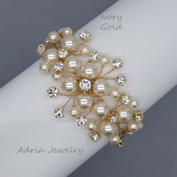 Gold Bracelets Brides, Weddings, Events in Pearls & Cubic Zirconia –  PoetryDesigns