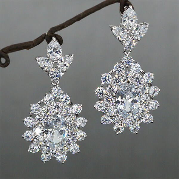 Rhinestone Bridal Earrings Hochzeit Ohrringe Crystal Earrings for Wedding Cubic Zirconia Jewellery Vintage Style Earrings